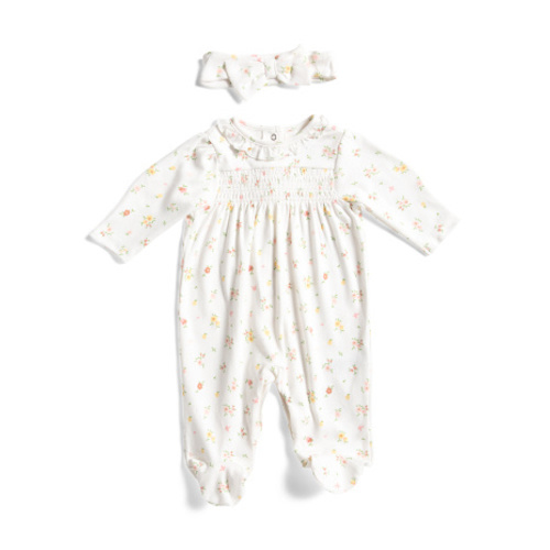 Newborn Girls 2pc Pima Cotton Smocked Floral Footie Set | Kids & Baby | T.J.Maxx