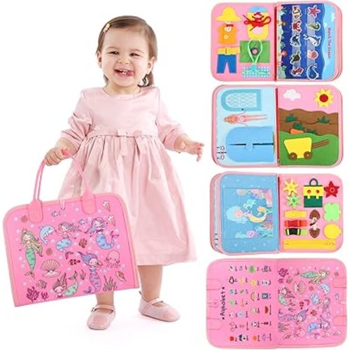 Montessori Busy Board 2 3 4 Year Old Toddlers Girl Toys: Preschool Learning Activity Baby Quiet Book Birthday Gifts Easter Basket Stuffers Classroom Game Autism Educational Travel Toy 12 18 Months