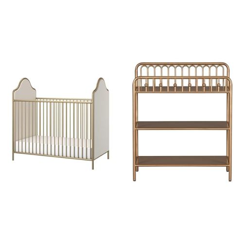 Little Seeds Piper Upholstered Gold Metal Crib and Monarch Hill Ivy Gold Metal Changing Table Bundle