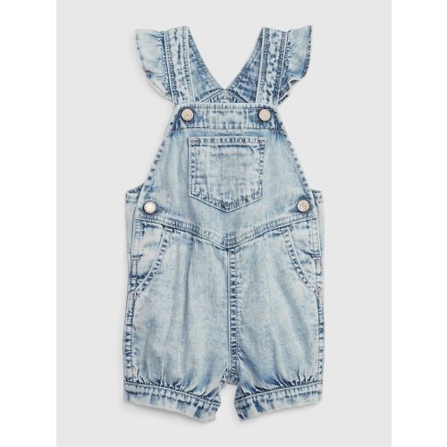 Baby 100% Organic Cotton Ruffle Denim Shortall with Washwell in medium wash