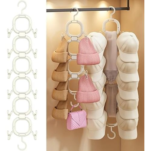 Hat Organizer for Baseball Caps,Hat Rack Small Space Organization for Wall and Cloeset,Hanger Hat Holder Hold up to 16 Hats for Closet Door and Bedroom (White, 6Loops)