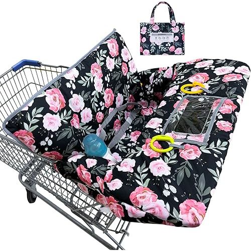 Basumee Shopping Cart Cover for Baby High Chair Covers for Restaurant Seat Grocery Cart Cover for Babies Girl Boy Cart Covers with Storage Pouch Baby Shopping Cart Cover, Black