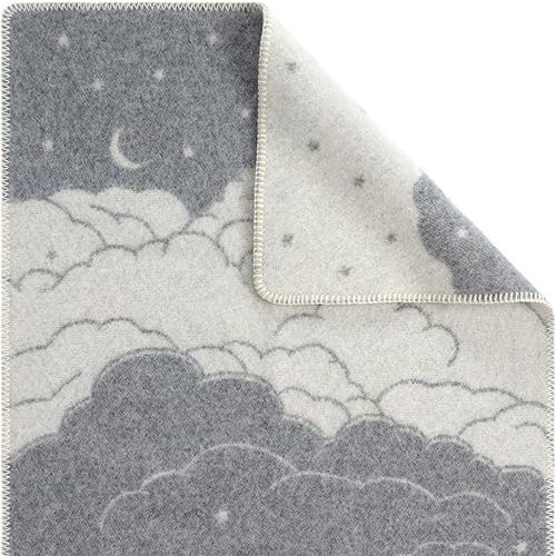 JJ Textile Clouds Blanket 80% Wool 20% Cotton - Soft & Cosy with a Reversible Design - Quality Wool Blanket for Pram, Pushchair, Cot Bed - Lap Size 65cm x 90cm.