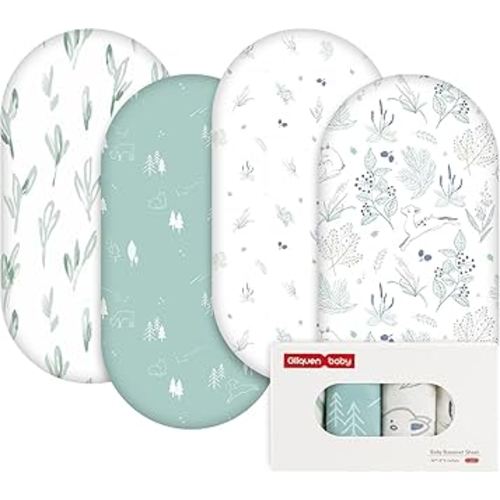 Gllquen Baby Bassinet Sheets 4 Pack, Breathable Cozy Fitted Mattress Sheet, Elastic Travel Crib Fashionable Floral Pattern, Standard Cradle Safe Sheets for Baby Boy Girls 32"X16"(Forest Deer)