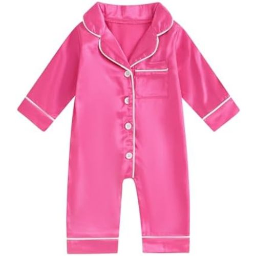 MAINESAKA Newborn Baby Girl Boy One Piece Pajama Romper Sleep Jumpsuit Silk Satin Long Sleeve Button Down Pjs Sleepwear