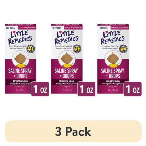 (3 pack) Little Remedies Saline Spray and Drops, Safe for Newborns, Gently Wash Away Mucus from Cold, 1 fl oz