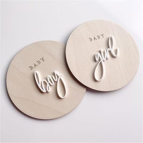 FELIXTA SET 2 OF He's Here/She's Here Wooden Baby Announcement Sign, WHITE (08)