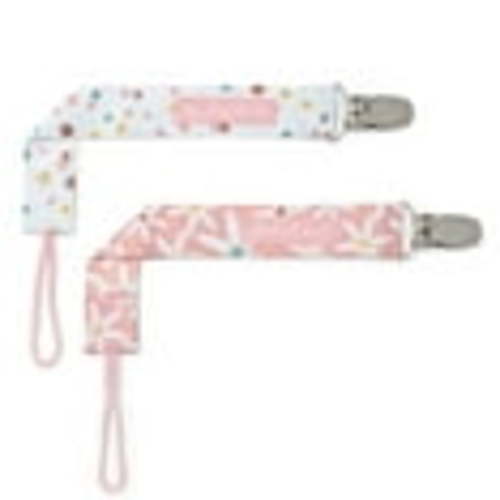 BooginHead PaciGrip by Infantino, Universal Pacifier Clips, Infant & Toddler Girls, Pink Daises, 2-Pack