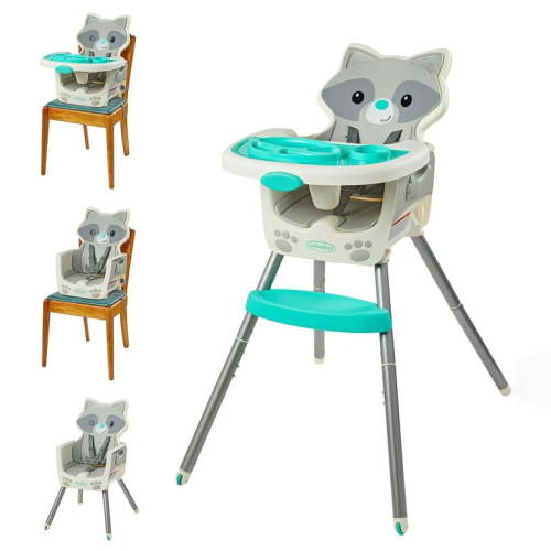 4-in-1 Convertible High Chair, Raccoon-Theme, Space-Saving Design, Booster and Toddler Chair, for Infants & Toddlers 3M-36M
