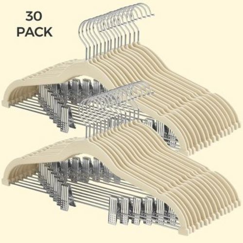Songmics 20-pack Pants Hangers, 16.7-inch Long Velvet Hangers With Adjustable Clips, Heavy-duty, Sandy Beige