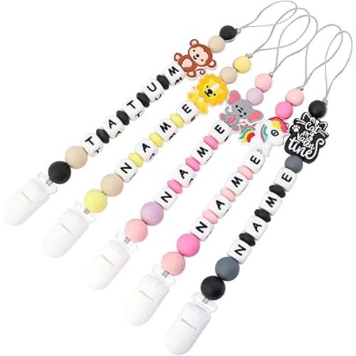 Silicone Personalized Pacifier Clip with Name - Custom Animal Pacifier Chain for Boys and Girls, Fits Most Pacifiers