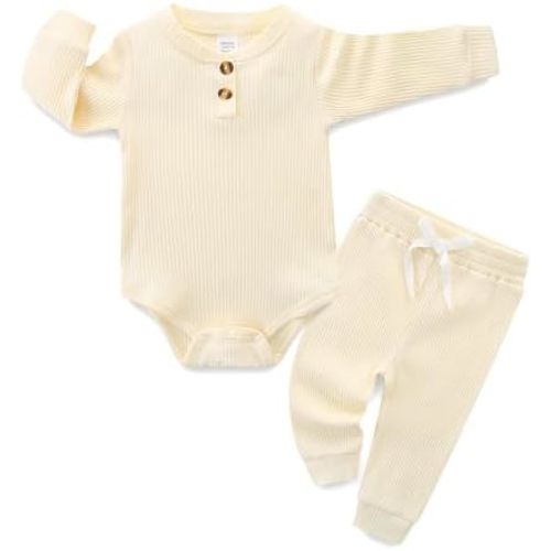 Newborn Baby Boy Girl Clothes Infant Ribbed Romper Cotton Long Sleeve Pant Sets for 0~18M Infant