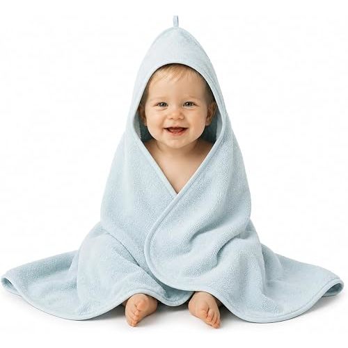 Huxie Hooded Baby Towels – 100% Organic Cotton Baby Bath Towels – Baby Boy Newborn Essentials - Super-Soft and Absorbent.(Baby Blue)