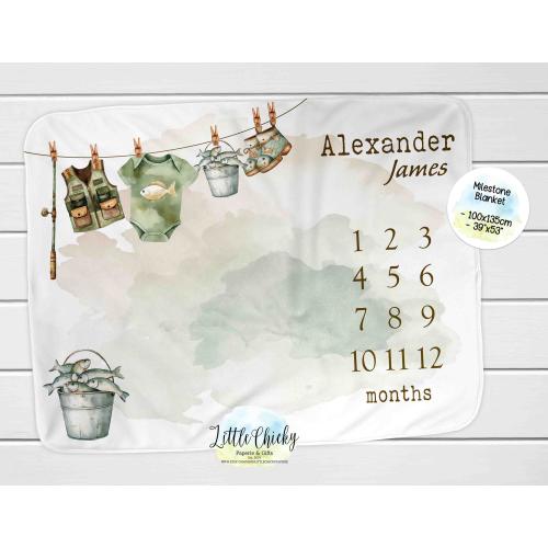 Little fisher Milestone Blanket, Fishing Themed Monthly Photo Blanket, Personalized Milestone Blanket, Milestone Blanket, Baby Shower Gift