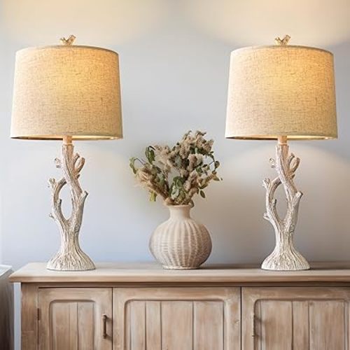 Bedside Tree Lamp Nightstand End Table 25" Lamps Set of 2