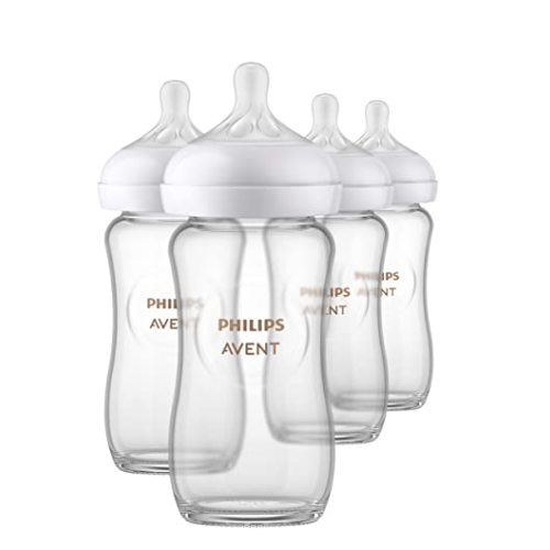 Philips AVENT Glass Natural Baby Bottle with Natural Response Nipple, Clear, 8oz, 4pk, SCY913/04