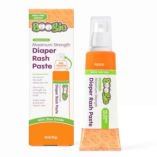 Boogie Diaper Rash Paste, Maximum Strength 40% Zinc Oxide, Mess-Free Applicator, Soothes Baby Bum, Diaper Bag Essential, 4oz
