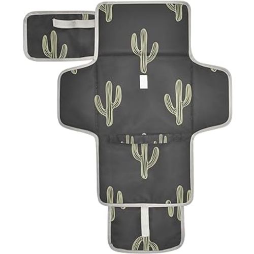 Black Cactus Baby Changing Pad - Waterproof Diaper Changing Pad with Built-in Pillow - Portable Travel Changing Mat for Newborn Girl & Boy