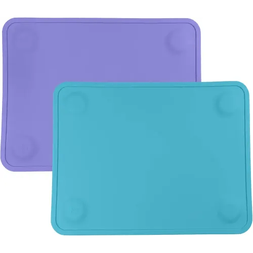 WeeSprout Silicone Suction Placemats for Babies, Toddlers & Kids, Durable Food Grade Silicone with Non-Slip Suction, Dishwasher Safe, for Dining Table & Restaurants + Travel Case, 2 Pack