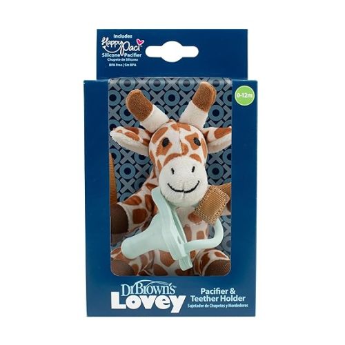 Dr. Brown's Lovey Pacifier and Teether Holder, 0 Months Plus, Giraffe with Blue Pacifier