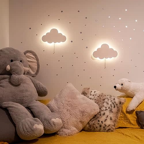 Tip perk 2 PACK Cloud Light - Floating Cloud Wall Lamp for Nursery | Cute Floating Cloud Lamp for Kids Bedroom | Battery-operated Hanging Cloud Night Lights for Bedroom | Cloud Lamp for Baby Nursery