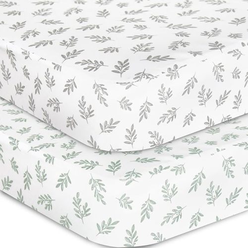 Crib Sheets Fitted for Boys and Girls, 2 Pack Crib Sheet Fits for Standard Crib Mattress, Neutral Toddler Bed Sheets, Lovely Print, 52”X 28”