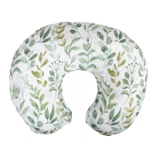 Boppy Original Nursing Pillow, Gray Taupe Leaves, Ergonomic Nursing Essentials for Bottle and Breastfeeding, Firm Fiber Fill, with Removable Pillow Cover, Machine Washable
