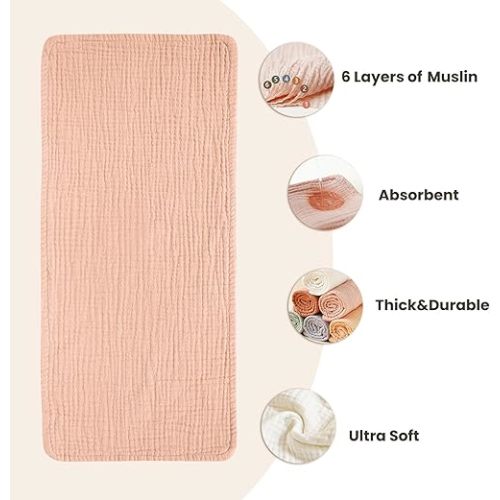 Konssy Muslin Baby Burp Cloths Sets for Unisex- 6 Pack Large 100% Cotton Burping Clothes for Newborn,Baby Girls and Boys