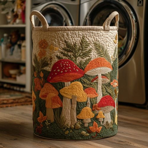 Woodland Mushroom Quilted Laundry Hamper — Cute Forest-Themed Collapsible Fabric Basket, Durable Organizer For Nursery & Kids’ Rooms – us.popfanprints.com