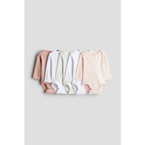 5-pack Bodysuits, Envelope Neck, Long sleeve, Light pink/white