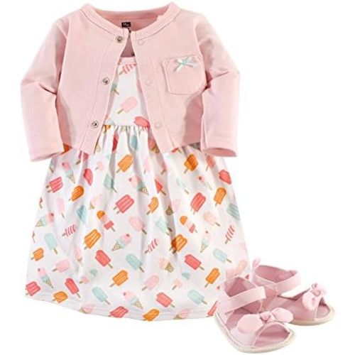 Hudson Baby baby-girls Cotton Dress, Cardigan and Shoe Set