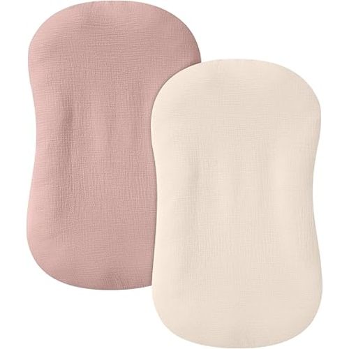 Muslin Baby Lounger Cover 2 Pack, 100% Cotton Infant Lounger Cover, Soft & Breathable Replacement Slipcover, Compatible with Snuggle Me Newborn Lounger (Dusty Pink,Beige)