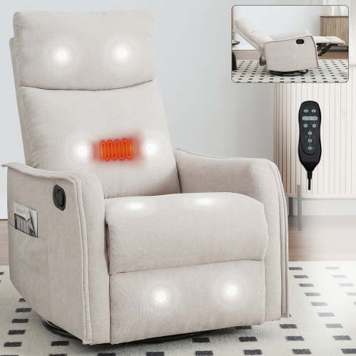 Electric Rocking Recliner Chair, 360° Rocker Swivel Recliner with Heat and Massage, Glider Rocking Chair Nursery, Comfortable Lazy Chair Glider Rocker Recliners for Lazy People, Pregnant Women(Beige)