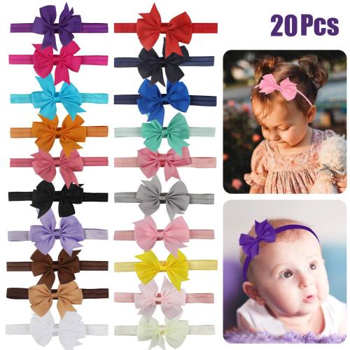 20pcs Girl Bows Headbands, TSV Nylon Elastic Head Wrap, Turban Knotted Hair Accessories