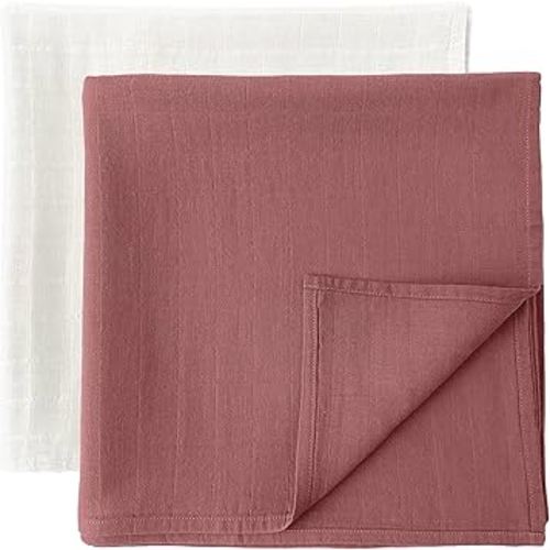 MOZAH Organic Muslin Swaddle Blankets - 100% Soft Organic Cotton - Baby Girl Blanket and Baby Boy Blanket (Raspberry Red and Pearly Grey)