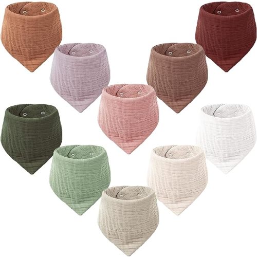Konssy Muslin Baby Bibs 10 Pack Baby Bandana Drool Bibs 100% Cotton for Unisex Boys Girls - Purple