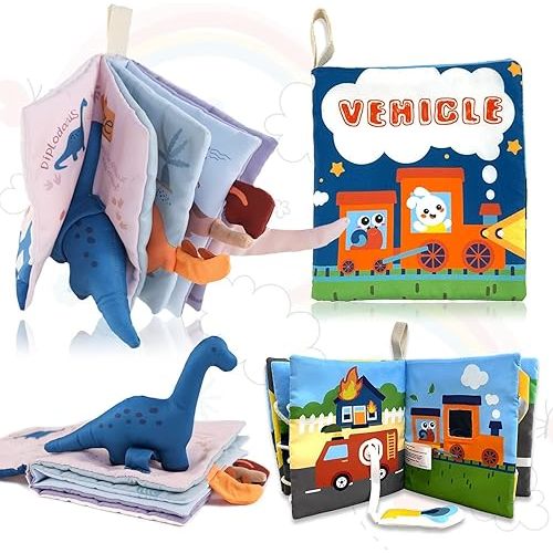 Richgv Baby Books Toys 6-12 Months, 2 Packs Interactive 3D Baby Cloth Books, Newborn Toys Gifts, Touch and Feel Crinkle Books, My First Fabric Quiet Book Fabric Baby Boy Gifts