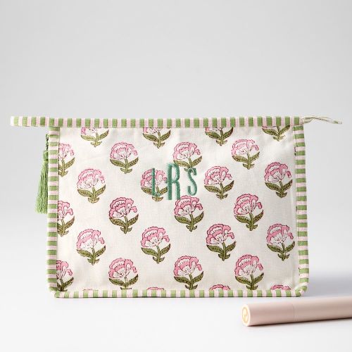 BLOCK PRINT CANVAS POUCH - Large White/Pink