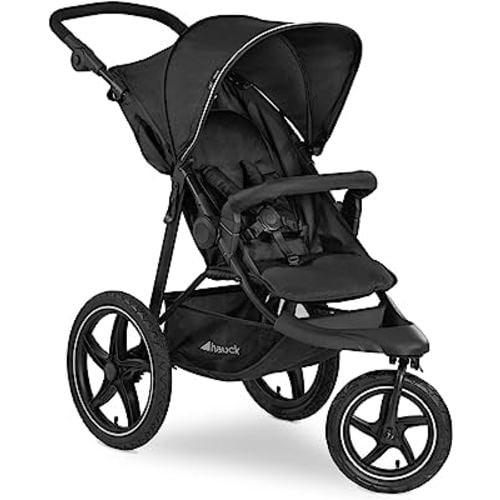 Hauck Runner 2 Compact Foldable Tricycle Jogger Buggy Stroller Pushchair with Height-Adjustable Handle, Large Pneumatic Wheels, & UPF 50 Canopy, Black