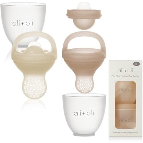 Ali+Oli (2-pc) Food & Fruit Feeder Pacifier (Oat & Coco) Set for Baby, BPA-Free Food-Grade Silicone Fruit Pacifier Feeder, Infant & Toddler Teether Soother, Fruit Teethers for Babies