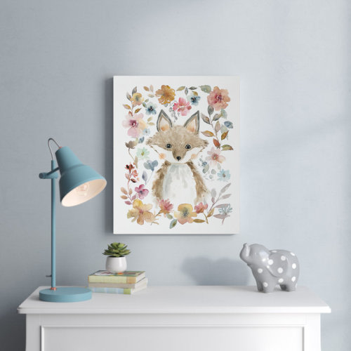Viv + Rae™ Haire Flowers and Friends Fox Watercolor Painting Print on Wrapped Canvas Art & Reviews | Wayfair