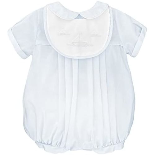 Baby Boys' Romper with Embroidered Sailboat Bib, Blue