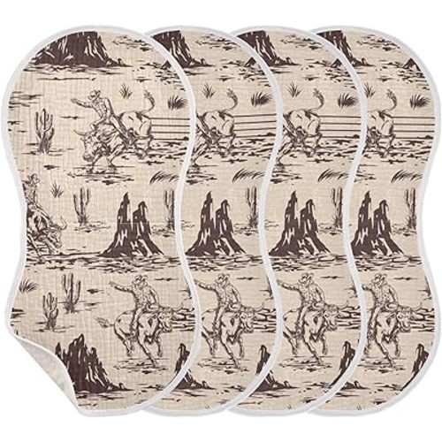 Western American Cowboy Burp Cloths Baby Boys Girls Absorbent Soft Cotton Burping Cloths Rags 4 Pack