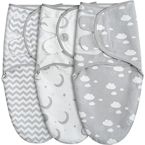 GLLQUEN BABY 3-Pack Swaddle Wrap blankets, Newborn Swaddles 0-3 months, Baby Swaddling Sack, Moon & Cloud, Infant Swaddle Blanket Wrap (Small/Medium)
