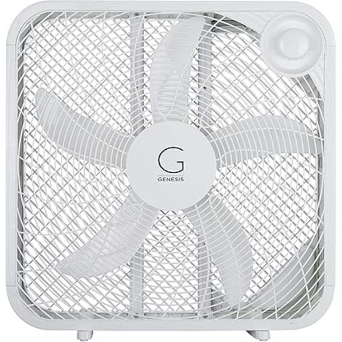 Genesis 20" Box Fan, 3 Settings, Max Cooling Technology, Carry Handle, White (G20BOX-WHT)