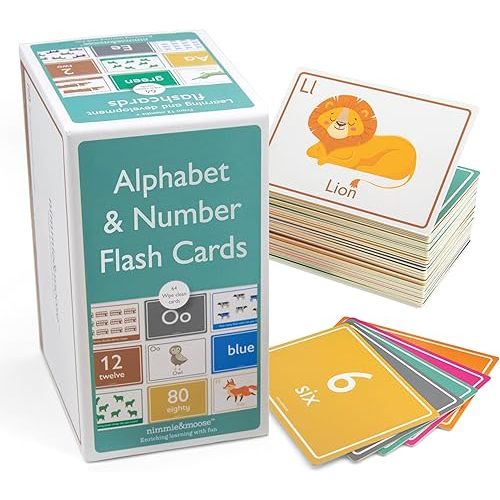 Nimmie & Moose Alphabet Flash Cards for Toddlers 1-3 | Extra-Thick Toddler Flash Cards | Learn Numbers, Letters, Colors, Animals & Play Games - Color Flashcards for Toddlers 1-3+