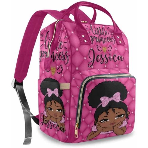Artsadd Custom Name Diaper Bag Backpack, Personalized Princess Royal Pink Plaid Baby Girl Mommy Nursing Bags Multifunction Waterproof Large Nappy Knapsack for Mom Gifts