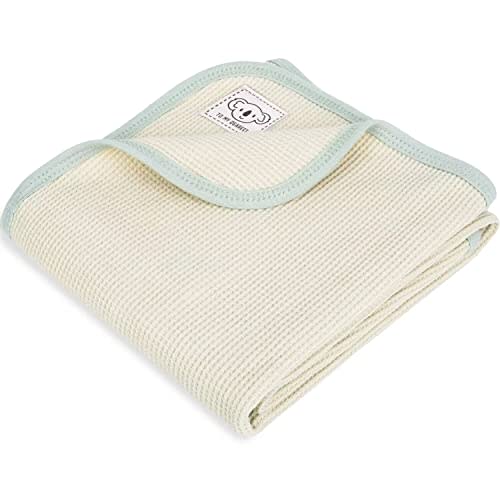 HOMRITAR Baby Blanket for Boys Girls 100% Cotton Waffle Soft Lightweight Toddler Bed Blanket with Cute Koala Design for All Season Infant Blanket 30 x 30 Inch Khaki