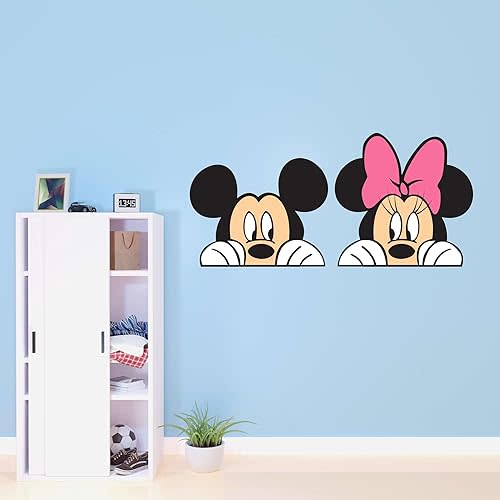 Minnie Peaking Cute Bow Together Cartoon Design Child's Bedroom Wall Decoration - Size: 20 Inches X 10 Inches