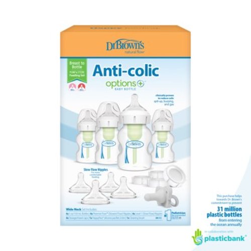 Dr. Brown's Natural Flow Anti-Colic Options+ Wide-Neck, Breast to Bottle, Pump & Store, Feeding Set